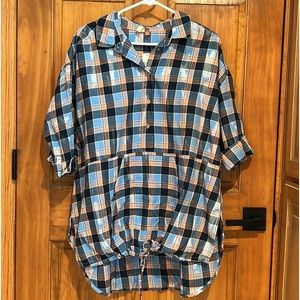 PILCRO Plaid Henley Tunic